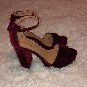 Velvet red high heels